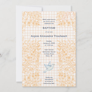 014 Latte Dove Botanical Cross Gingham Baptism Invitation