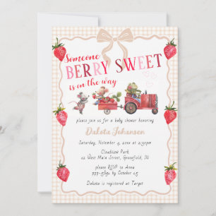 014 Latte Gingham Berry Sweet Farm Baby Shower Invitation