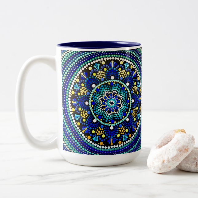 0158 - Ble Talavera Mandala  Mug (With Donut)
