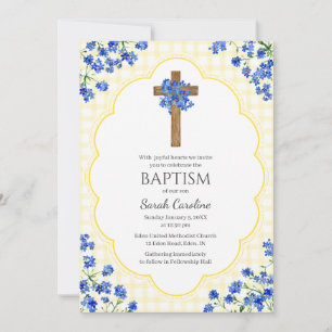 015 Lemon Blossom Rustic Cross Design Baptism Invitation