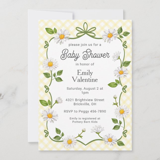 015 Lemon Daisy Plaid Baby Shower Invitation (Front)