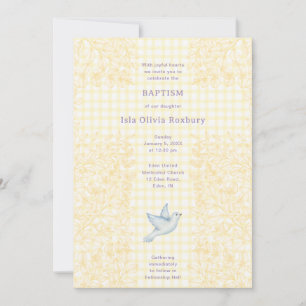 015 Lemon Dove Botanical Cross Gingham Baptism Invitation