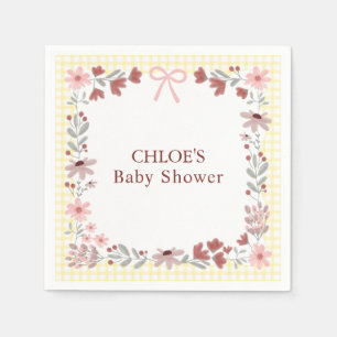 015 Lemon Yellow Wildflower Bow Gingham Shower Napkins