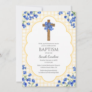 016 Marigold Blossom Rustic Cross Design Baptism Invitation