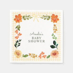 016 Marigold Floral Gingham Baby Shower Napkins