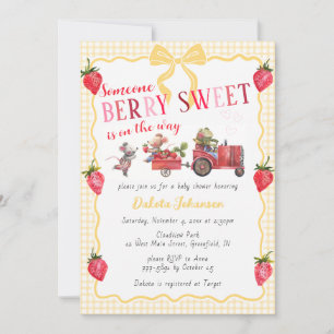 016 Marigold Gingham Berry Sweet Farm Baby Shower Invitation