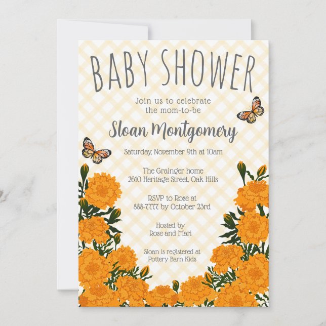 016 Marigold Monarch Butterfly Baby Shower Invitation (Front)