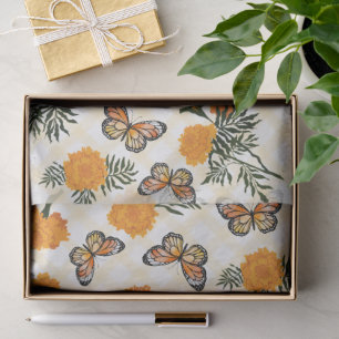 016 Marigold Monarch Butterfly Gingham Tissue Paper