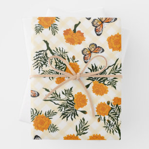 016 Marigold Monarch Butterfly Gingham Wrapping Paper Sheets