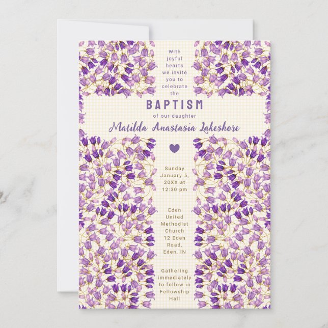 016 Marigold Stained Glass Garden Gingham Baptism Invitation (Front)