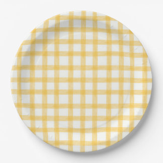 016 Marigold Watercolor Gingham L Paper Plates