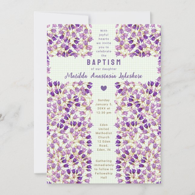 017 Moss Stained Glass Garden Gingham Baptism Invitation (Front)