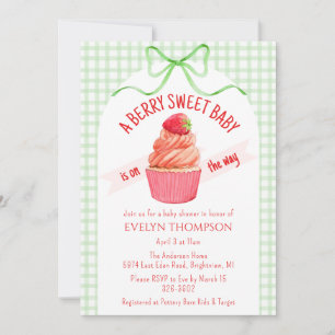 018 Grass Green Berry Sweet Strawberry Baby Shower Invitation