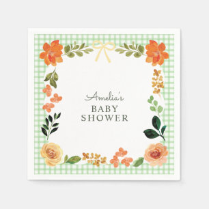 018 Grass Green Floral Gingham Baby Shower Napkins