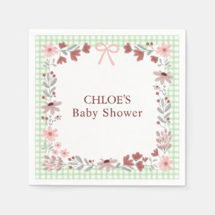 018 Grass Green Wildflower Bow Gingham Shower Napkins