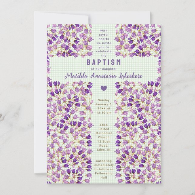 018 Grass Stained Glass Garden Gingham Baptism Invitation (Front)