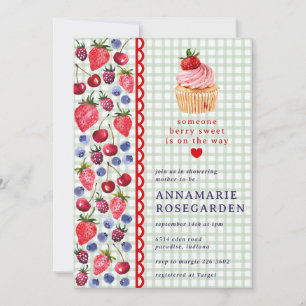 019 Forest Green Berry Patch Cupcake Baby Shower Invitation