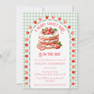 019 Forest Green Strawberry Shortcake Baby Shower Invitation