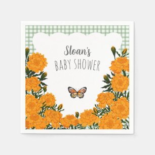 019 Forest Marigold Monarch Gingham Baby Shower Napkins