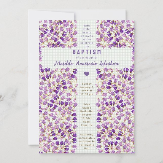 019 Forest Stained Glass Garden Gingham Baptism Invitation (Front)