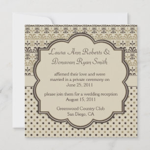01 Brown Tan Cream Damask Dots Post Wedding Invitation