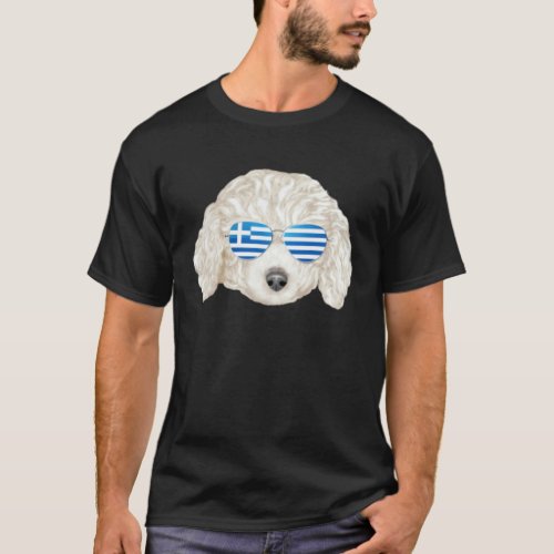 01 Greek Flag White Poodle Dog Greece Pocket T-Shirt