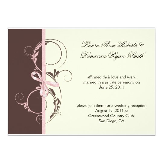 01 Pink Brown Cream Floral Swirls Post Weddi Card