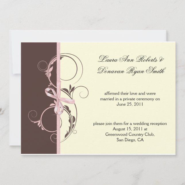 01 Pink Brown Cream Floral Swirls Post Weddi Invitation (Front)