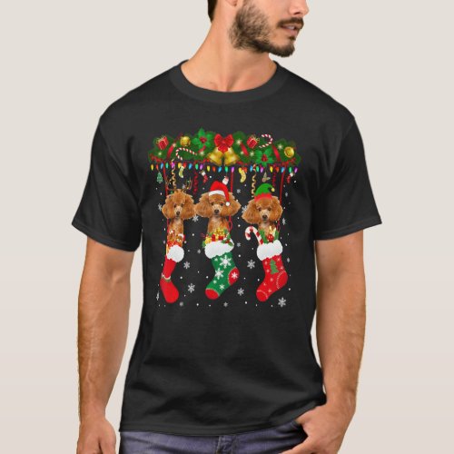 01 Poodle In Sock Xmas Reindeer Santa Elf Dog T-Shirt