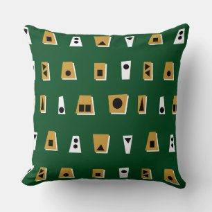 020216 - Gold Brown, White and Black on Dk Green Throw Pillow