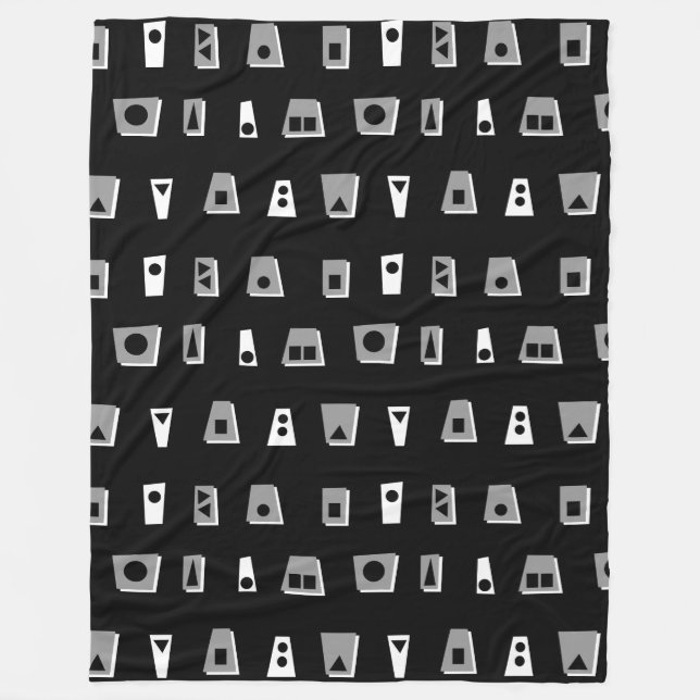 020216 - Gray, White and Black on Black Fleece Blanket (Front)