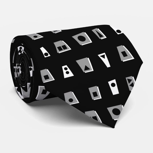 020216 - Gray, White and Black on Black Neck Tie (Rolled)
