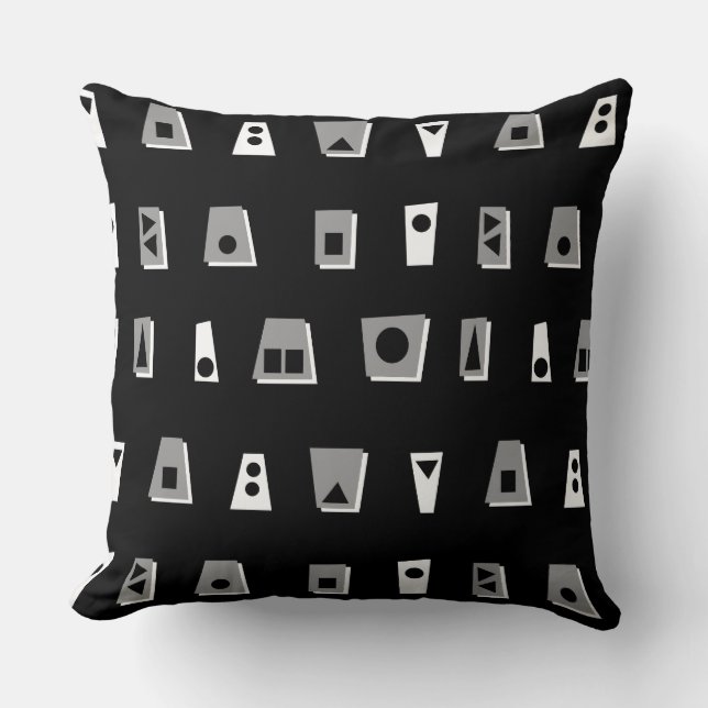 020216 - Gray, White and Black on Black Throw Pillow (Front)