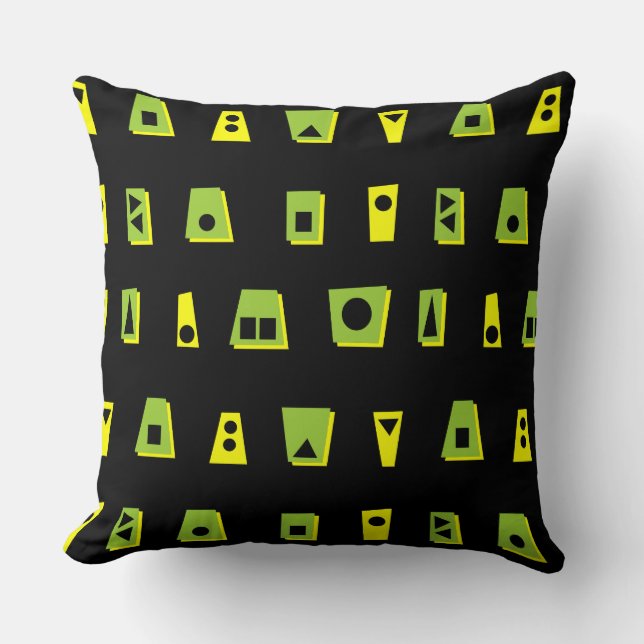 020216 - Green, Yellow and Black on Black Throw Pillow (Front)