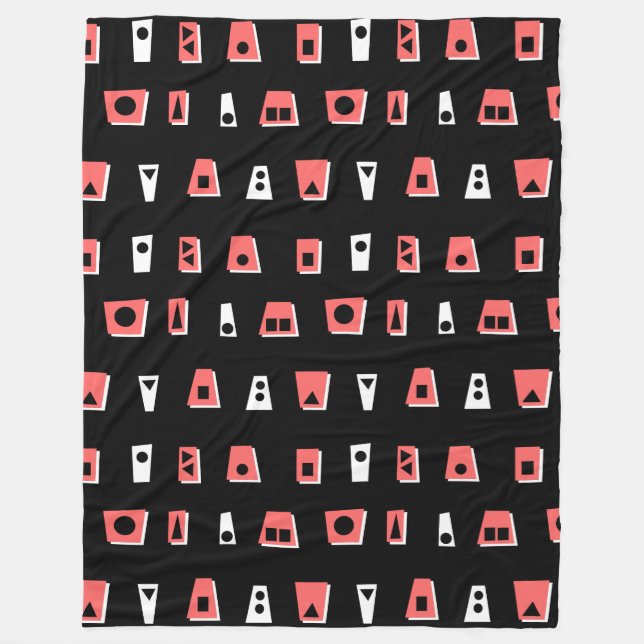 020216 - Tropical Pink, White and Black on Black Fleece Blanket (Front)