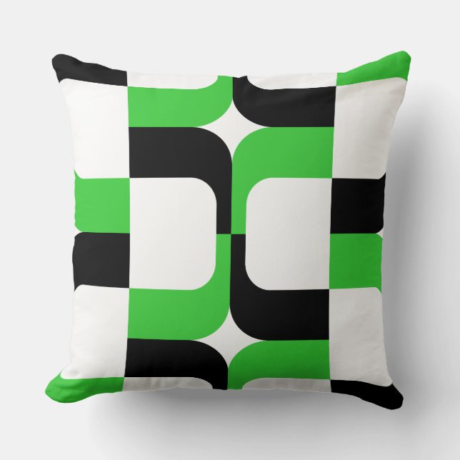 020614 - Black and Spring Green on White Throw Pillow (Front)