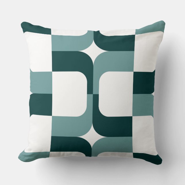 020614 - Dk Moss Green and Ocean Green on White Throw Pillow (Front)