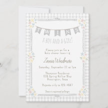 020 Fog Gray Gingham Floral Twins Baby Shower