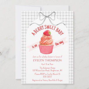 020 Fog Grey Berry Sweet Strawberry Baby Shower Invitation