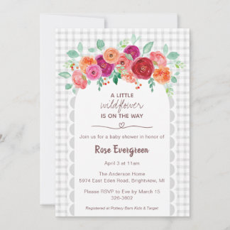 020 Fog Grey Watercolor Wildflower Baby Shower Invitation
