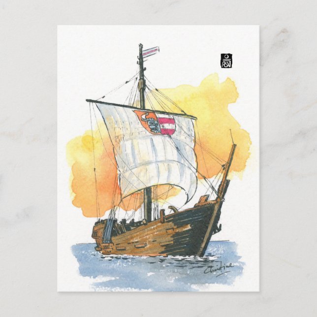 (025) Kogge Wissemara Medieval Sailboat Postcard (Front)