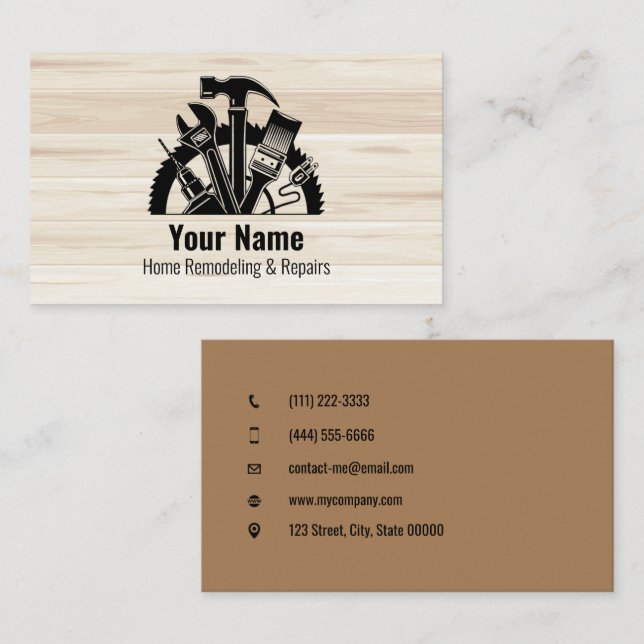 02-2021 Customizable handyman tools wood v3 Business Card (Front/Back)