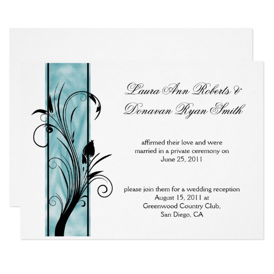 02 Black Floral Swirls Teal Stripe Post Wedding Invitation