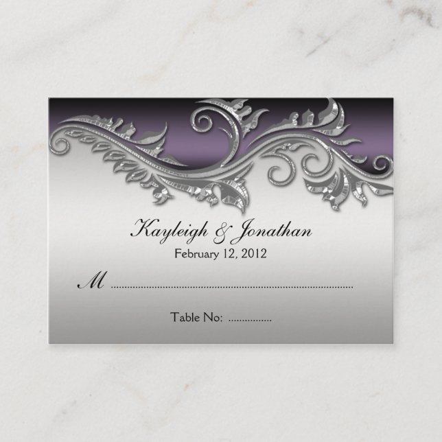 02Vintage Purple Black and Silver Place Card (Front)