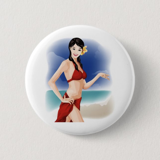 031 Converted vector Cute girls free vector graphi Pinback Button (Front)
