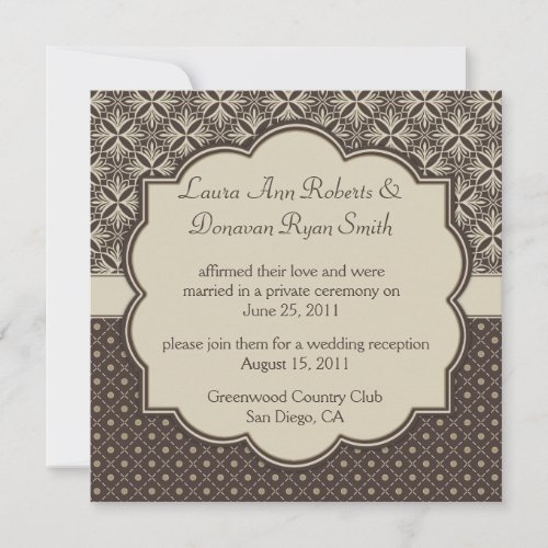 03 Brown Tan Damask and Dots Post Wedding Invitations