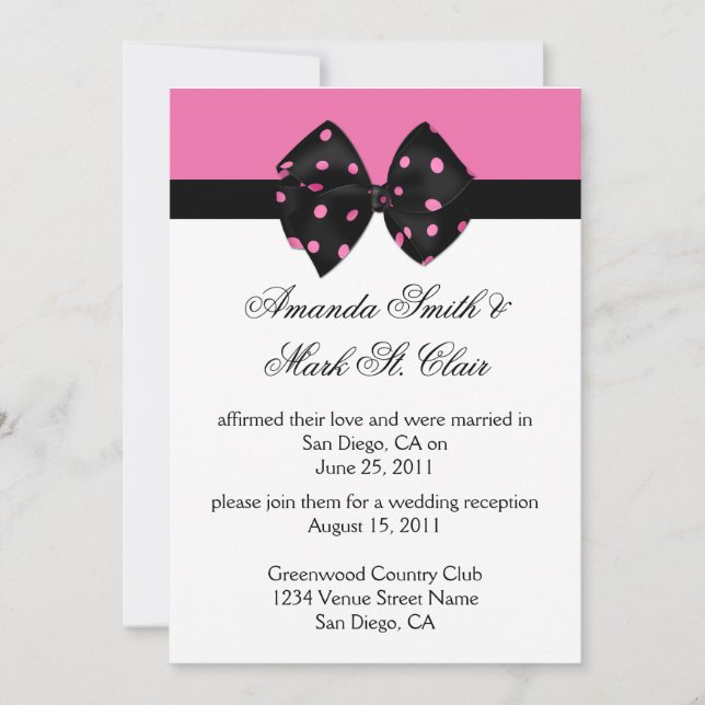 03 Pink Black Polka Dots Post Wedding Reception In Invitation (Front)
