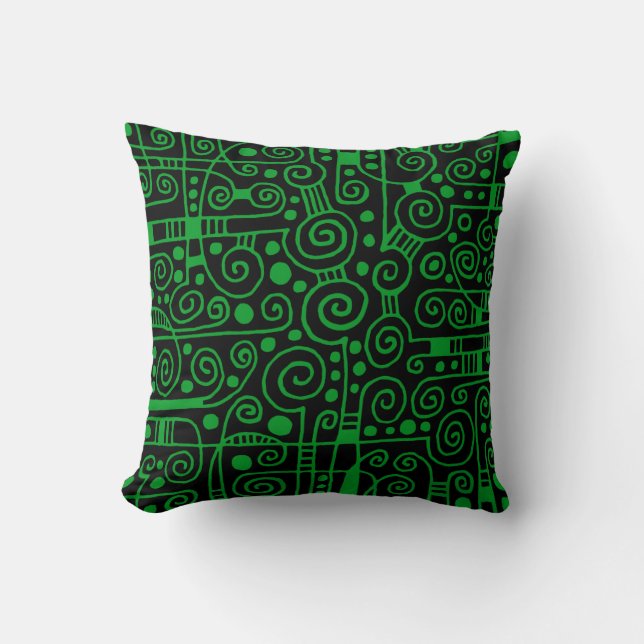040512 - Grass Green on Black Throw Pillow (Front)