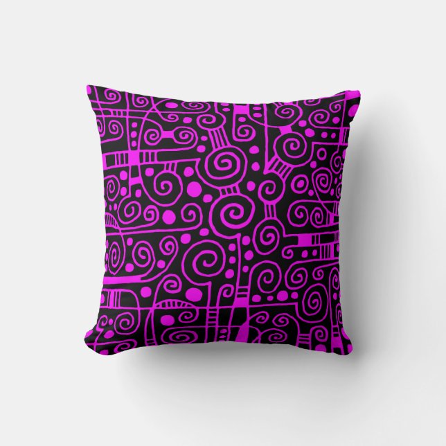 040512 - Magenta on Black Throw Pillow (Front)