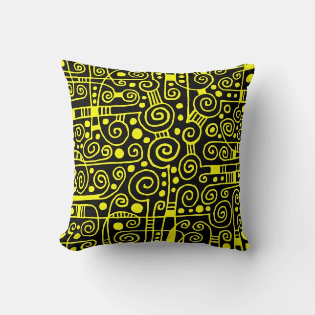 040512 - Yellow on Black Throw Pillow (Front)